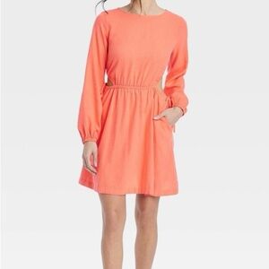 Universal Thread Coral Linen Blend Balloon Sleeve Mini Dress